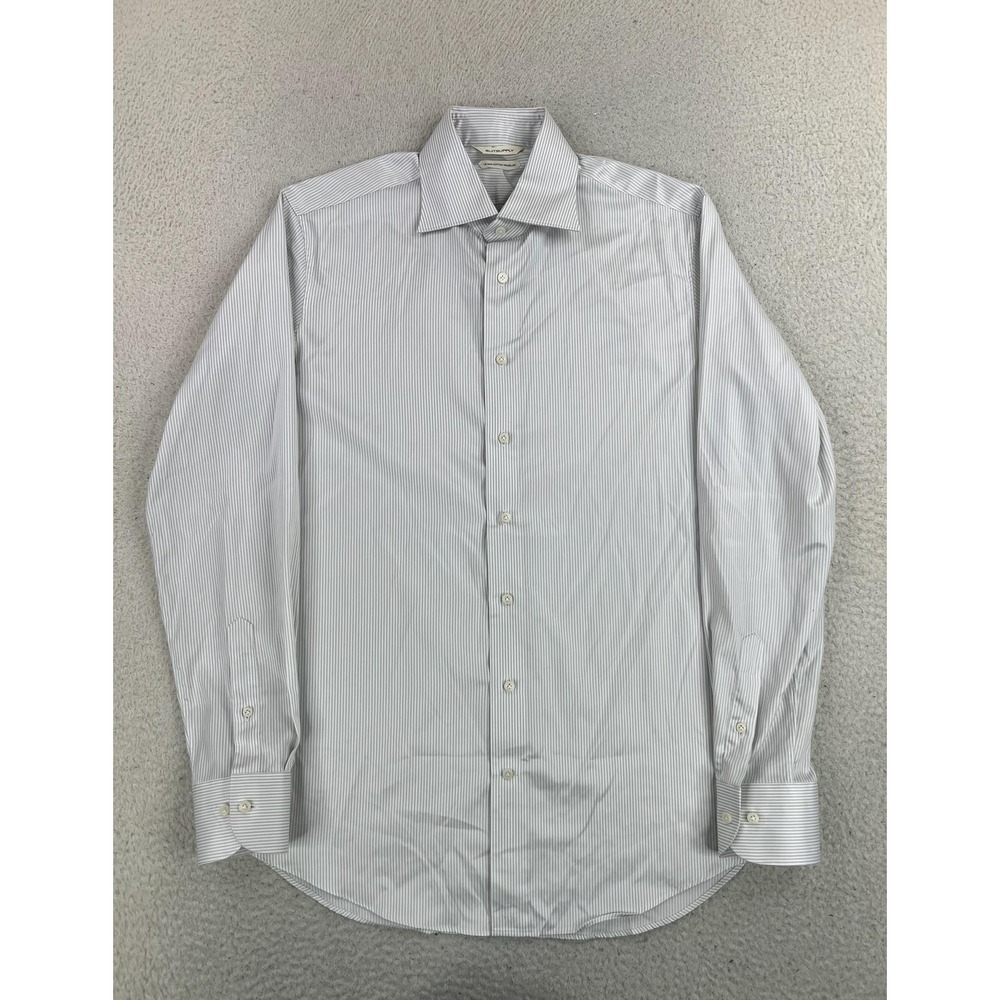 Suitsupply Dress Shirt Mens 16 34/35 Gray Stripe Slim Fit Cotton Traveller LS